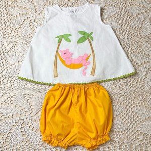 Vintage 1960s Nannekins Hammock Cat Applique Tunic Bloomers Set Girls 3-4
